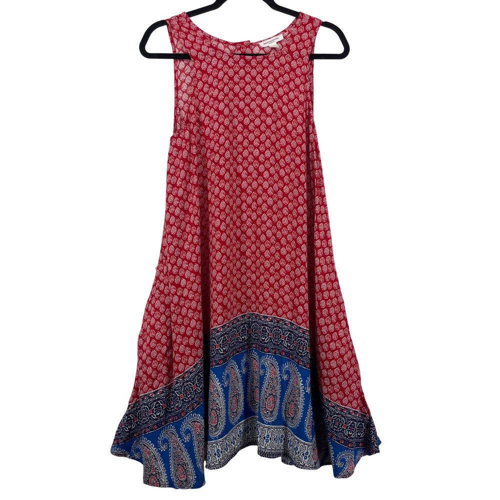 Beachlunchlounge Size Medium Sleeveless Swing Dress Red‎ Blue Paisley Boho
